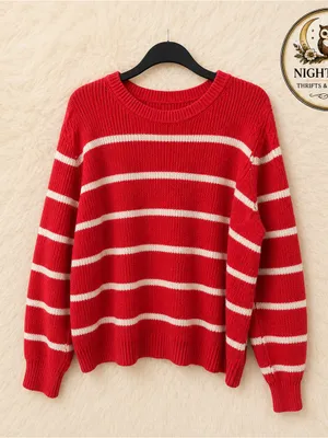 Maurices Crewneck Sweater - Women’s Plus Size XXL ~ Coral Red Stripe ~ Soft Cozy thumbnail 4