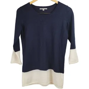 Color Block Top Navy and‎ Cream 3/4 Sleeve Round Neck Sweater thumbnail 2
