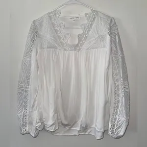 Bohme Cactus+Pearl Lacey Eyelet Western Boho Steampunk White Blouse size small thumbnail 2