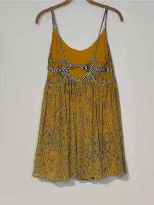 Free People Periscope Yellow Printed Sundress Spaghetti Strap Boho women’s Sz XS thumbnail 4