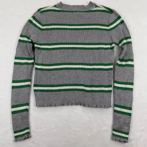 BP Gray Green Striped Ribbed Knit Sweater Womens Small‎ Crew Neck Lettuce Hem thumbnail 6