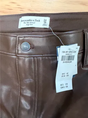 Abercrombie Curve Love Vegan Leather 90s Relaxed Pants Brown 34R NWT High Rise thumbnail 2
