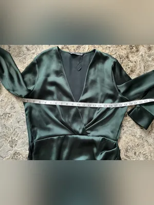 ZARA Emerald Green Satin Wrap-Style Long Sleeve Dress🌹 thumbnail 11