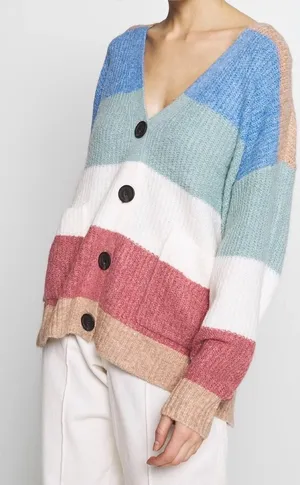 American Eagle Multi Color Striped Button Front Pocket Cardigan Sweater Size M thumbnail 1