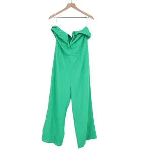 Lulus Sunshine Aura Strapless Jumpsuit Womens XL Green Lined Linen Tie-Front thumbnail 2