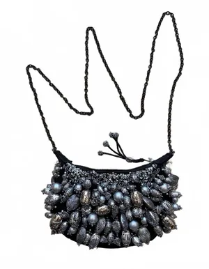 Mary Frances Mini 328 Silverado Beaded Bag Purse Crossbody Evening Silver Black thumbnail 1