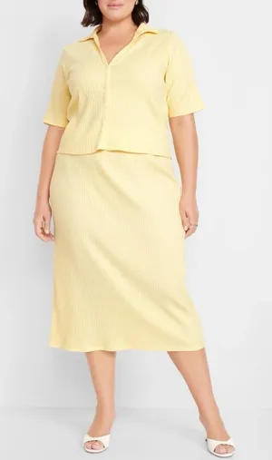 NEW Old Navy Yellow Cotton Blend High Waisted Ribbed Midi Skirt Women’s Size XXL thumbnail 1