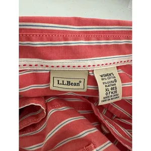 LL Bean Oxford Shirt Womens XL Red Striped Cotton Long Sleeve Casual Button Top‎ thumbnail 5