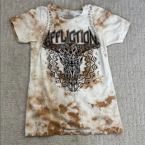 Affliction Tye Dye Slices Tee cow skull braided thumbnail 1