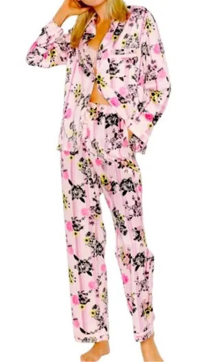 Victoria’s Secret Pink Floral Satin Long Pants PJ Lounge Set thumbnail 1