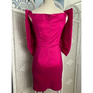 AOMEI Fuchsia Satin Oversized Bow Dress M Off Shoulder Cocktail Party Barbiecore thumbnail 6