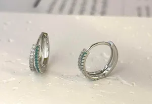 925 Silver Plated Double Rows CZ Cubic Zirconia Hoop Earrings for Men Women,Hip Hop Unisex Earrings thumbnail 1