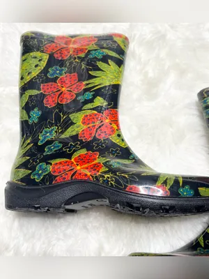 SLOGGERS Black Red & Green Floral Rain & Garden Waterproof Ankle Boots Size 9 thumbnail 2