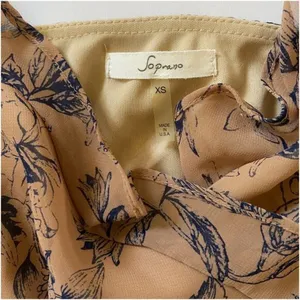Nordstrom Soprano Brown Tan w/Navy Flowers Sheer Ruffled Flowy Dress XS NWT‎ thumbnail 8