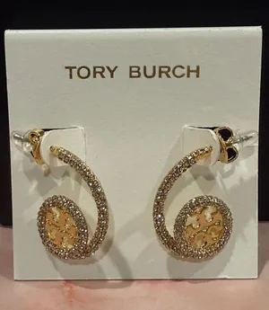 Tory Burch | Gold Plated & Pave Crystal Spiral Logo Drop Earrings | Medium thumbnail 1