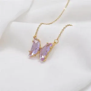 18K Gold Plated Purple Crystal Butterfly Pendant Necklace for Women thumbnail 2