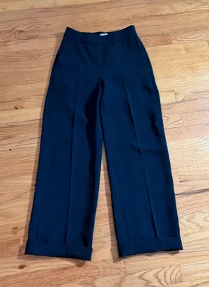 Wilfred Aritzia Wide Leg Cuffed Trousers Size 2 Black High Rise Elastic Waist thumbnail 1