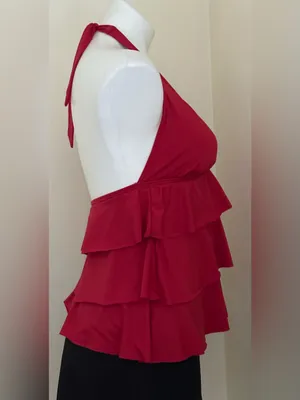KENNETH COLE Red Ruffle Halter Tankini Top Swimsuit Sz XXS thumbnail 2
