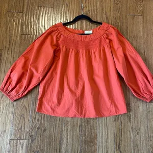 Anthropologie Maeve coral smocked neck long sleeve blouse small thumbnail 11