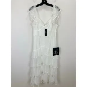 Lulus Graceful Darling White Lace Flutter Sleeve Tiered Midi Dress XL NWT thumbnail 5