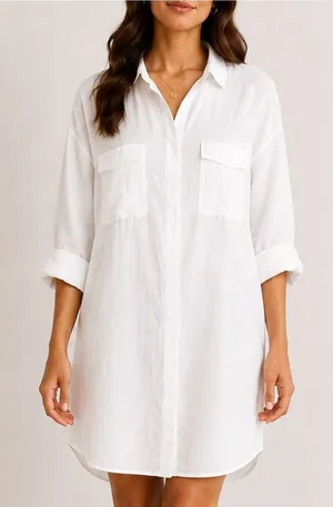 YFB White Linen Blend Oversized Button Up Tunic Shirt Dress thumbnail 1