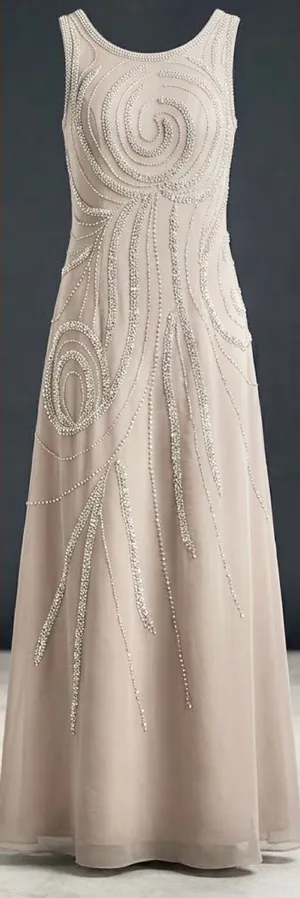 Wedding Dress Taupe/Silver& pearl Beaded Formal Gown Dress size 12 thumbnail 1