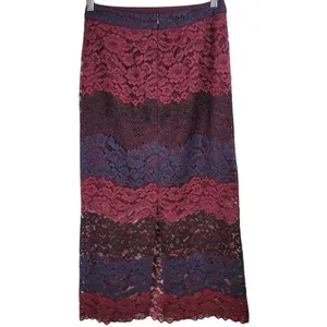 Bar III Women Burgundy Blue Lace Striped Maxi Skirt Size S‎ thumbnail 2