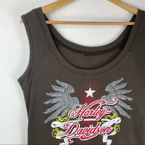 Vtg Y2K Harley Davidson Sleeveless Top Logo Graphic Brown Sz Large thumbnail 5