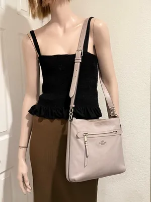 COACH F34823 Chalk Light Gray Pebbled Leather Mae File Crossbody Bag thumbnail 6