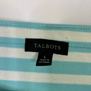 Talbots Aqua White Stripe 3/4 Sleeve Top Button Detail 100% Cotton Womens Large thumbnail 3