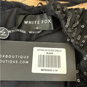 White Fox Mini Dress Plunging Neck Sequins Nothing On You Size M Black thumbnail 2