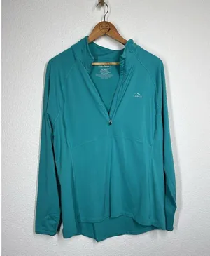 LL Bean Womens 1/2 Zip Pullover Top XL Regular Misses Long Sleeves Teal thumbnail 3