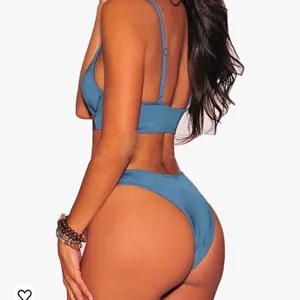 Brazilian Style Shimmery Blue Bikini Set Size Large (NWOT) thumbnail 8