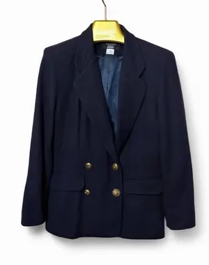 Katherine Marie Petite Classic Navy Blue Wool Double-Breasted Blazer Sz 6P thumbnail 1