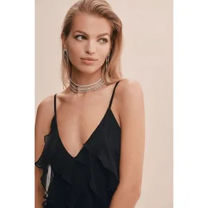 BHLDN Jia Bias-Cut Ruffled V-Neck Gown in Black‎ Size 2 thumbnail 9
