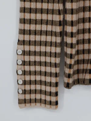 Maeve Anthropologie Sweater Large Fitted Stretch Plaid Cowl Neck Brown Black thumbnail 8
