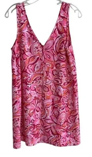 Lilly Pulitzer Pink Orange Floral Paisley V-Neck Sleeveless Shift Dress Size 6 thumbnail 1