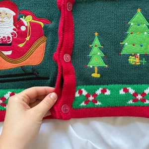 Vintage Laura Scott Christmas Sweater Vest Large Green Red Santa Gingerbread thumbnail 2