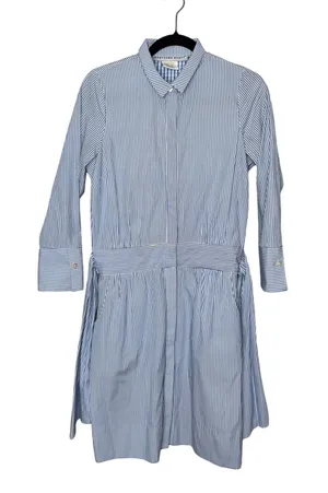 Gretchen Scott Shirt Dress Women XS Blue Striped Good Long Sleeve Cotton Blend thumbnail 1