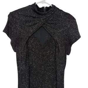 Vintage Night Way Collections Maxi Dress Women 12 Black Silver Glitter Mesh Hoco thumbnail 1