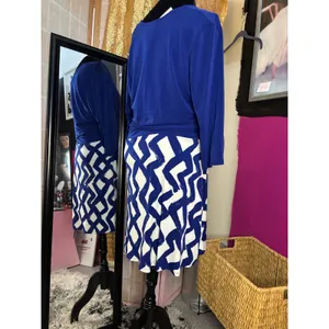 Leota‎ Faux Wrap Dress XXL Blue Zig Zag Navy Crepe V-Neck 3/4 Sleeve NWT 2515 thumbnail 7