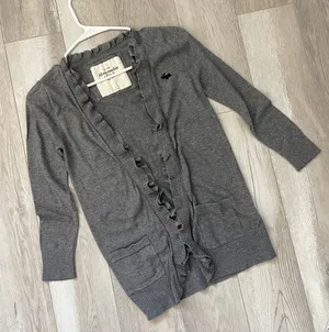 Abercrombie & Fitch Cardigan Sweater ruffle open womens Gray (small) y2k vintage thumbnail 1