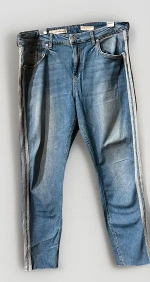 PILCRO AND THE LETTERPRESS Anthro Glitter Racing Stripes Raw Hem Ankle Jeans 32 thumbnail 1