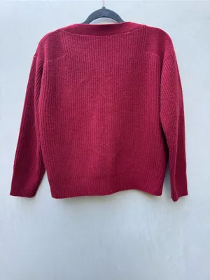 Garnet Hill 100% Cashmere Cardigan Sweater Burgundy Red V Neck Button XS thumbnail 2