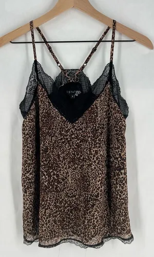 1. State Chiffon Leopard Animal Print Lace Cami Y2K‎ Mob Wife thumbnail 1
