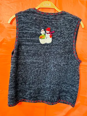 Navy Snowman Embroidered Holiday Sweater Vest - Women's Festive Knit thumbnail 3