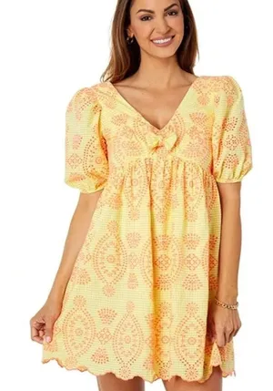 Lilly Pulitzer Sarafina Eyelet Yellow and Orange Patterned Babydoll Dress Size 2 thumbnail 1