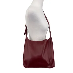Burgundy Vegan Leather Hobo Shoulder Bag‎ Gold Buckle Strap Maroon Slouchy Tote thumbnail 2