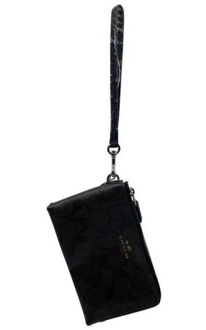 COACH Dark Brown Leather Wristlet thumbnail 1