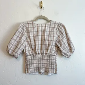 Abercrombie | Plaid V-Neck Puff Sleeve Button Top thumbnail 3
